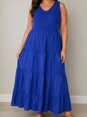 NWT J. Jill Women's Size 3X Royal Blue Tiered Maxi Dress | Summer Minimalist